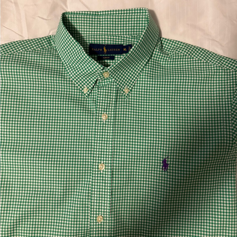 (SOLD)Ralph Lauren Men's Green Gingham Shirt